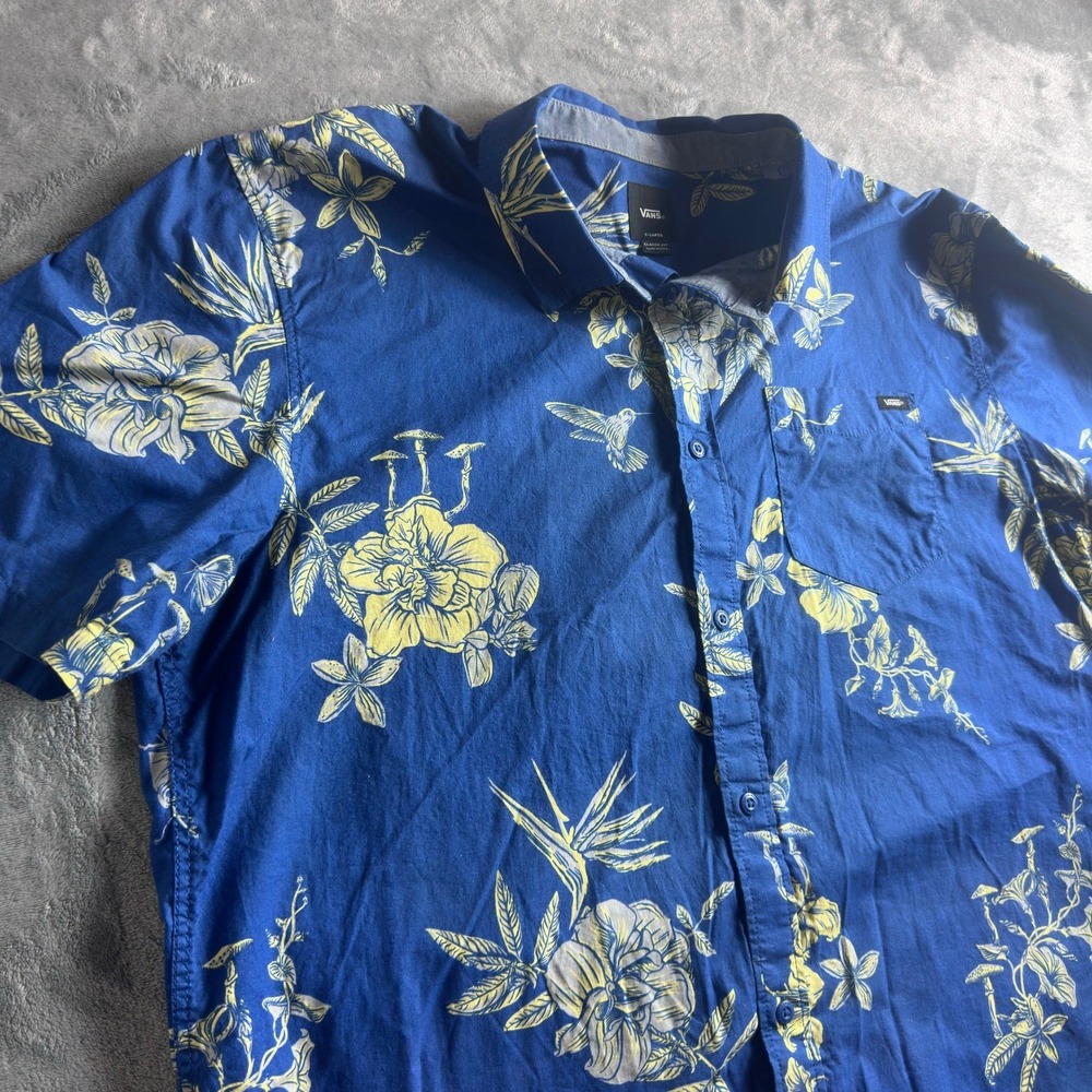Vans Mens XL Royal Blue Tropical Hawaiian Coastal Miami Dexter Button Down
